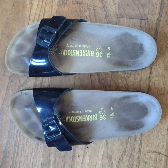 Birkenstock Madrid Birko-Flor Black Patent Cork Sandal Size 5 - Picture 3 of 13